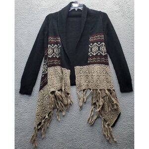 Love Token Cardigan Sweater Womens M Multi Stretch Fringe Long Sleeve Open Front